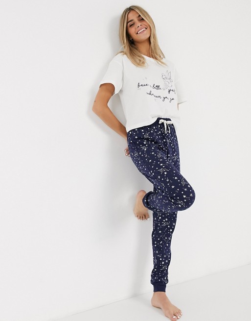 New Look tinkerbell pyjama joggers set in white