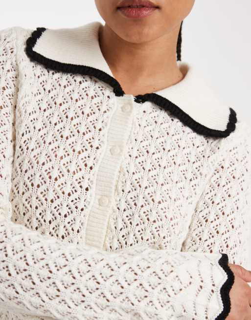New Look tipped collar cardigan in cream, 2 of 4