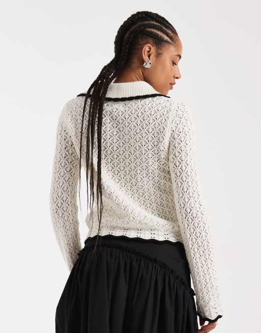 New Look tipped collar cardigan in cream, 4 of 4