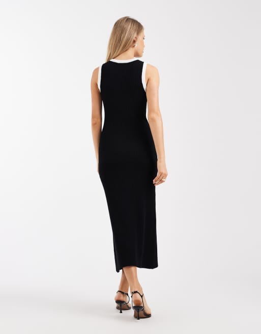New Look tipped knitted maxi dress in black, 3 of 4