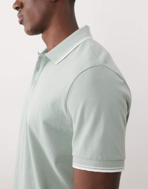 New Look tipped pique polo t-shirt in mint green , 2 of 5