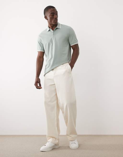 New Look tipped pique polo t-shirt in mint green , 3 of 5