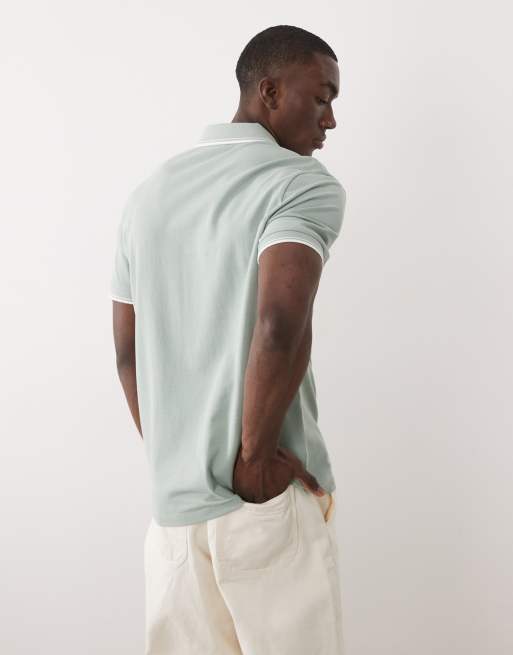 New Look tipped pique polo t-shirt in mint green , 4 of 5