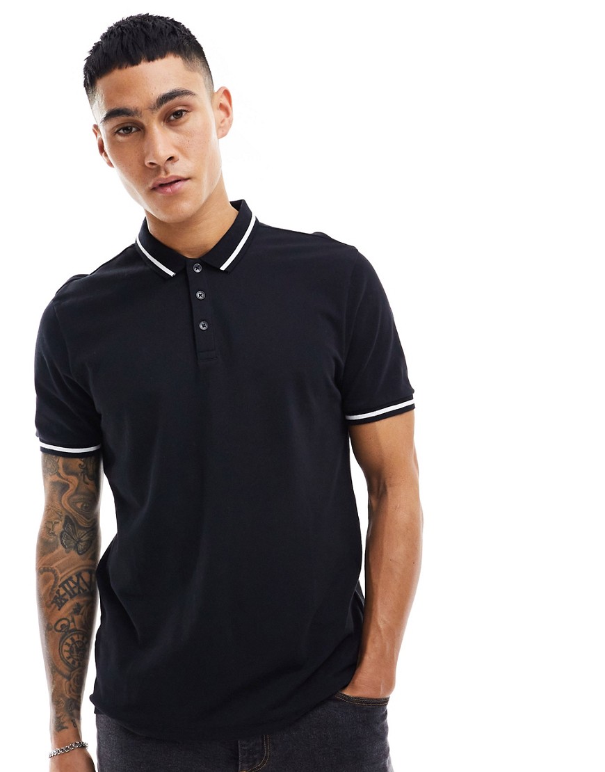 New Look tipped polo in black
