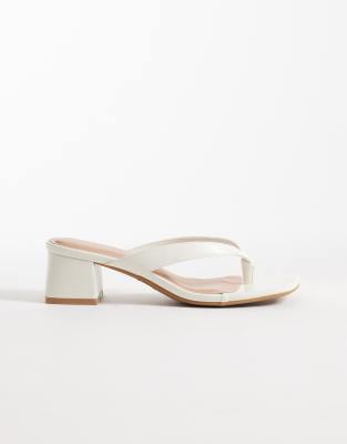 New Look toe post block heeled sandals in cream | ASOS