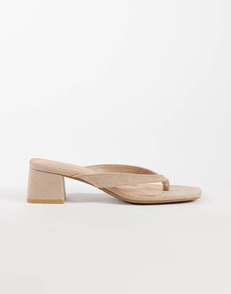 New Look toe post block heeled sandals in light brown - view 1