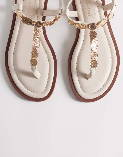 New Look toe post coin trim sandals in off white, 2 of 4