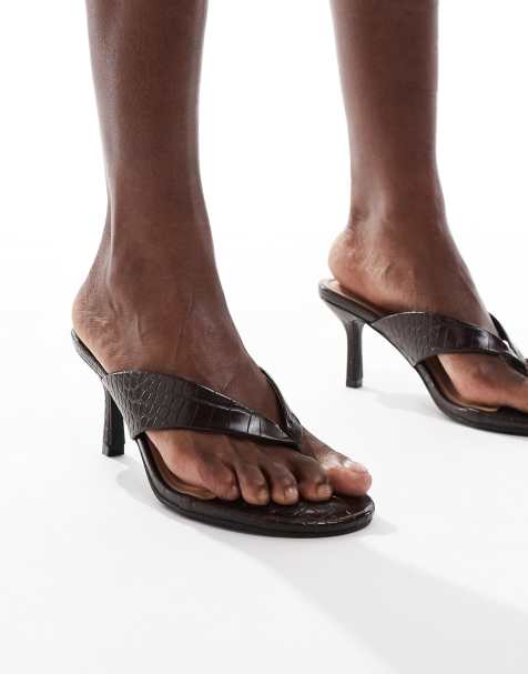 New Look toe post heeled sandal in dark brown - view 1