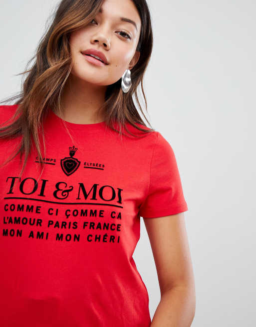 New Look Toi Et Moi Girlfriend Tee In Red Asos