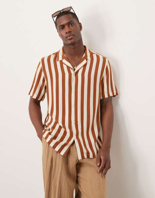 New Look - Tom - Camicia a maniche corte marrone chiaro a righe