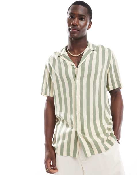 New Look - Tom - Camicia a maniche corte verde chiaro a righe - view 1