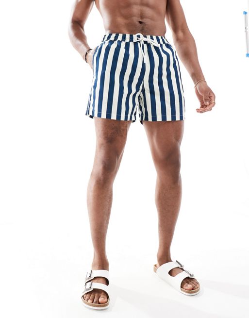 New Look - Tom - Gestreepte zwemshort in marineblauw