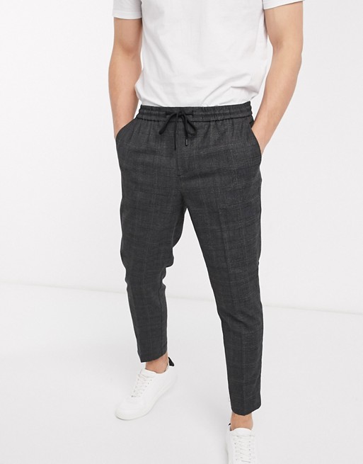 New Look tonal check pull on trousers in grey