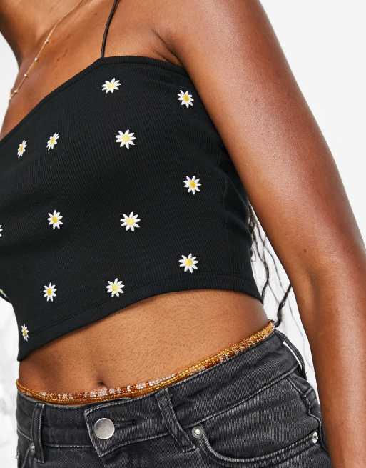 New Look - Top a canottiera corto nero a fiori, 3 di 4
