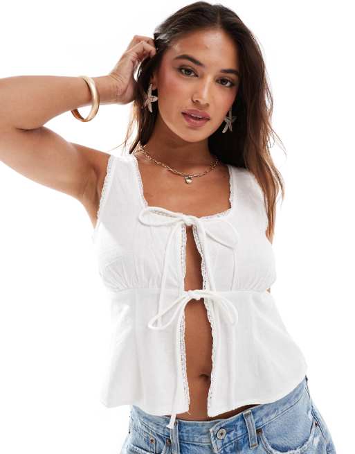 New Look - Top a corsetto bianco allacciato sul davanti