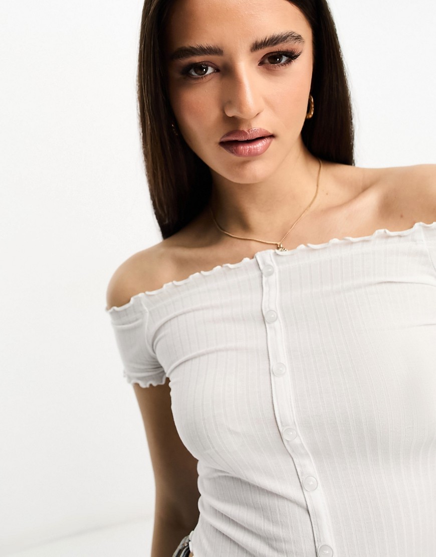 Top a coste bianco con scollo alla Bardot - New Look Camicia donna  - immagine1