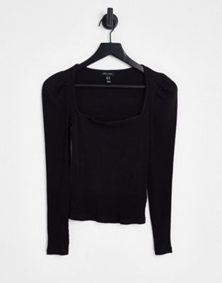 New Look square neck puff sleeve top in black - ASOS Price Checker