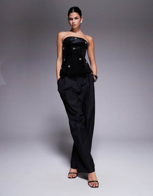 New Look - Top a fascia in velluto nero con pietre, 3 di 4