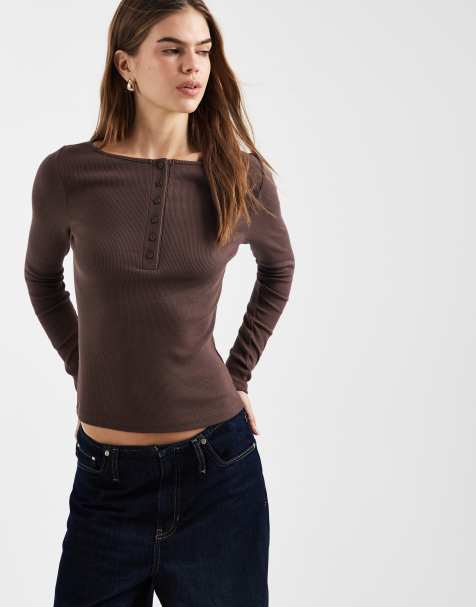 New Look - Top à manches longues boutonné - Marron - view 1