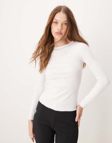 New Look - Top a maniche lunghe bianco con bordi smerlati - view 1