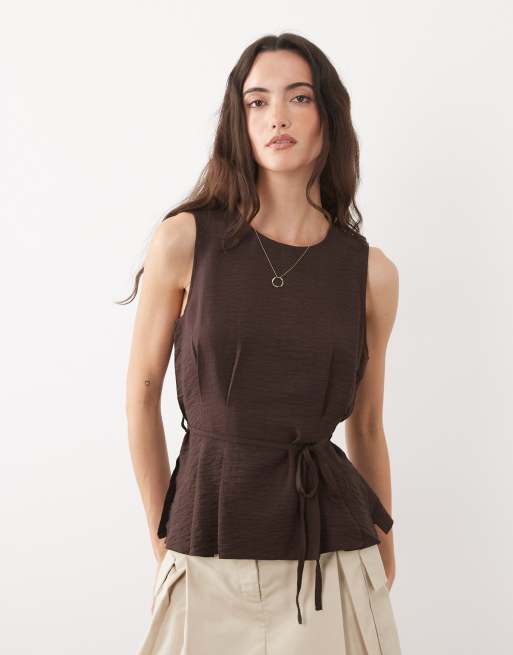 New Look - Top a tunica taglio lungo marrone con cintura