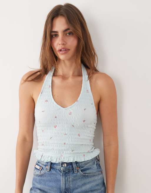 New Look - Top allacciato al collo arricciato a fiorellini blu, 2 di 4