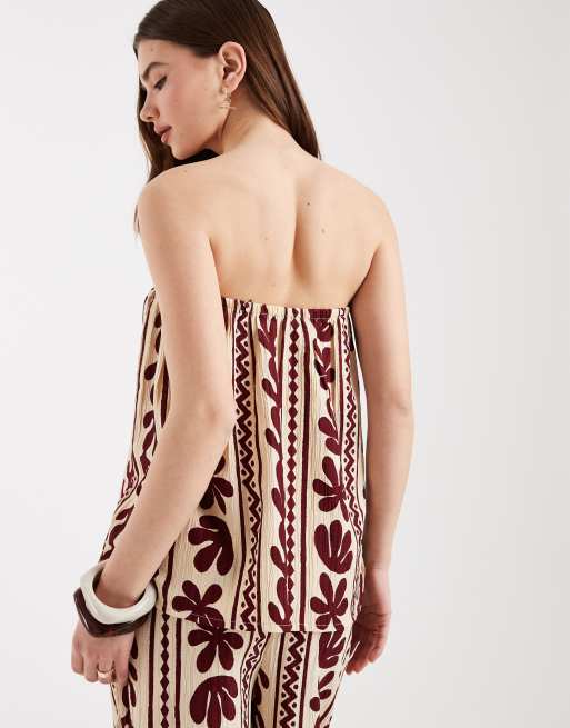 New Look - Top bandeau d'ensemble à motif - Marron, 4 de 4