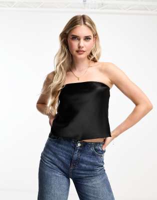 New Look satin bandeau top in black - ASOS Price Checker