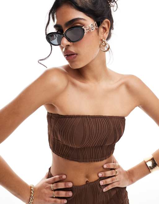 New Look – Top bandeau o marszczonej fakturze, w kolorze czekoladowym