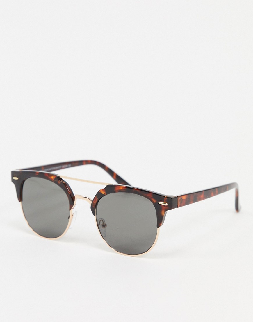 New Look top bar retro sunglasses in tortoise-Brown
