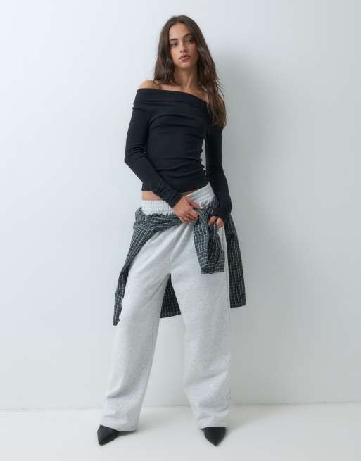 New Look top Bardot con manga larga y vuelta en negro, 4 de 5