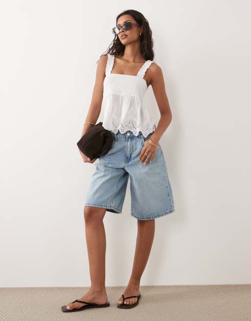 New Look - Top caraco froncé en broderie anglaise - Blanc, 2 de 4