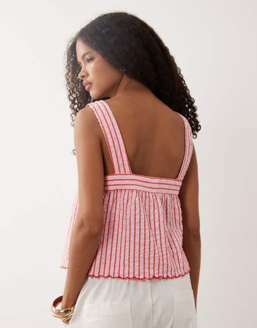 New Look - top corto de tirantes a rayas en rosa, 2 de 4