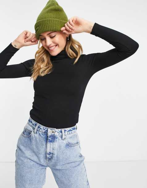 New Look - Top côtelé à col roulé - Noir - view 1
