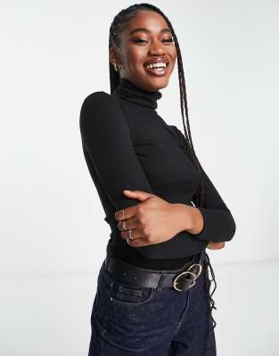 New Look - Top côtelé à col roulé - Noir | ASOS
