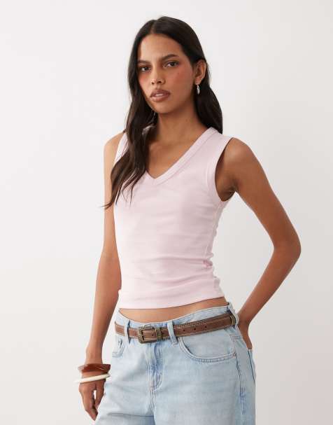 New Look - top de tirantes con cuello de pico en rosa claro - view 1