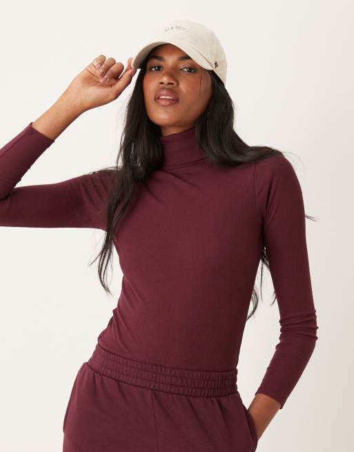 New Look - Top dolcevita bordeaux a coste