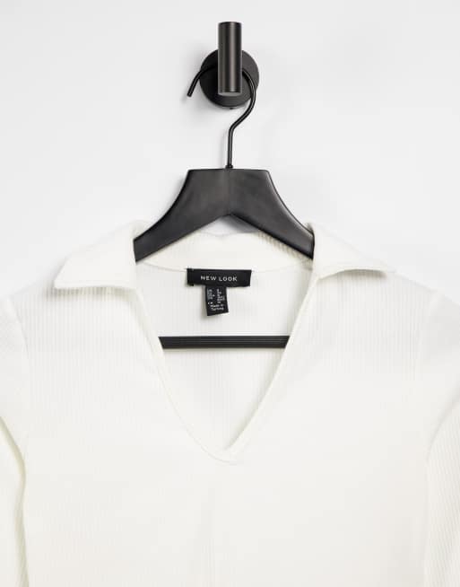 Haut D'été New Look Blanc Asymétrique - Col V Avec Chaîne Dorée - Taille UK 10 / EU 38