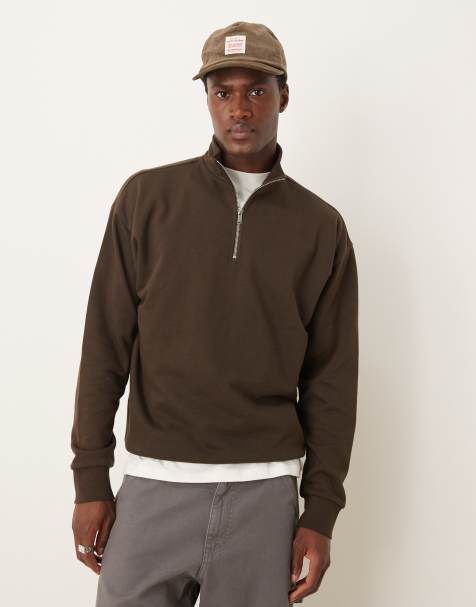 New Look - Top marrone scuro con collo a imbuto e zip corta - view 1