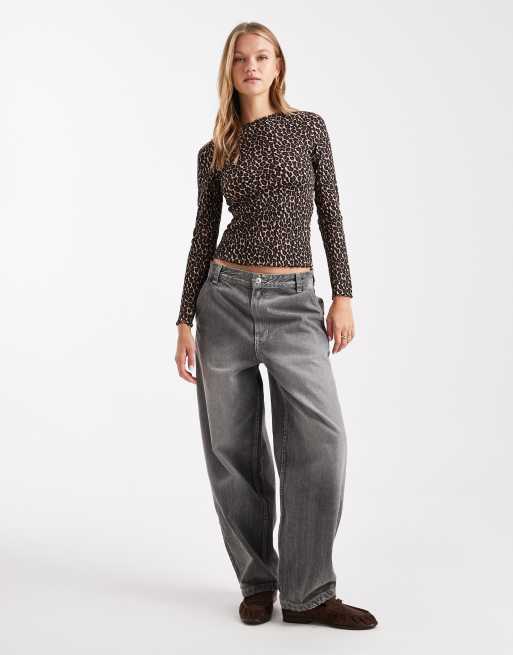 New Look - Top met geschulpte rand, lange mouwen en luipaardprint, 4 van 4