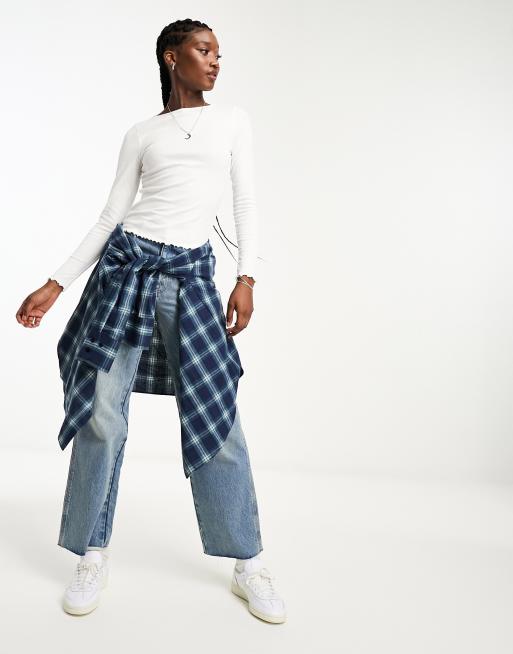 New Look - Top met geschulpte zoom en lange mouwen in wit, 3 van 4