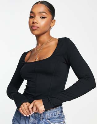 New Look - Top met lange mouwen en korsetdetail in zwart