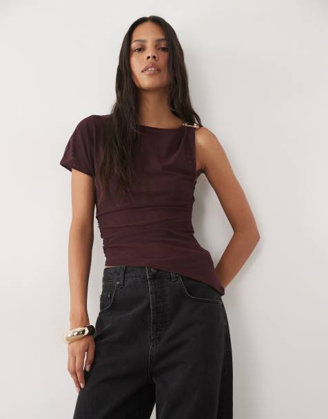 New Look top met ruche en metalen afwerking in bordeauxrood - view 1
