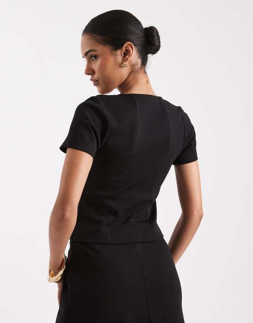 New Look - Top nero con bottoni in coordinato, 4 di 4