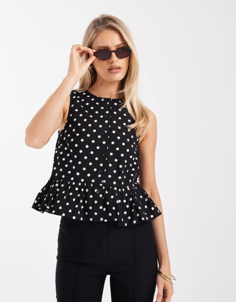 New Look - Top peplo nero a pois - view 1