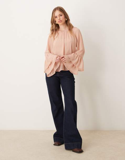 New Look - Top rosa pallido con maniche con volant - view 1