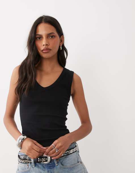 New Look top senza maniche con scollo a V nero - view 1