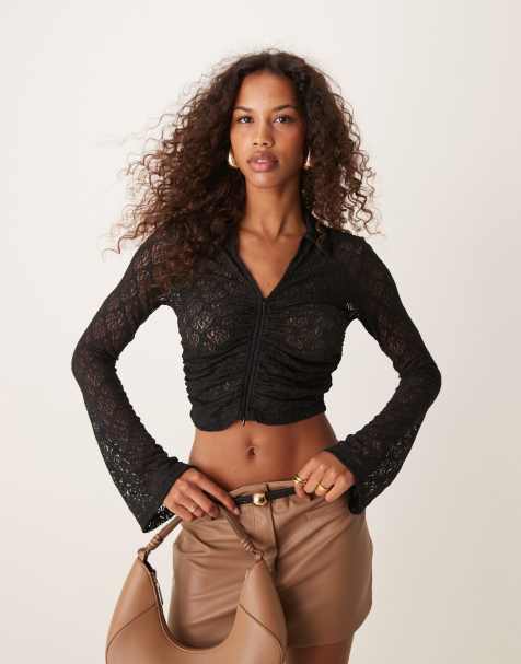 New Look - Top van kant met rits in zwart - view 1