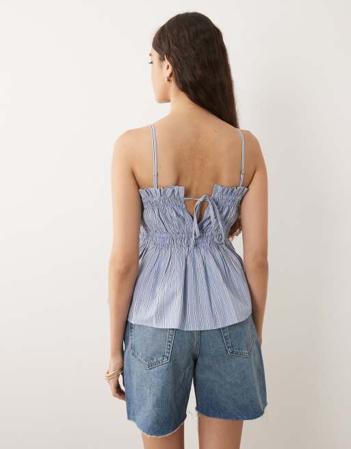 New Look - Top veraniego azul a rayas con cintura ceñida, 4 de 4