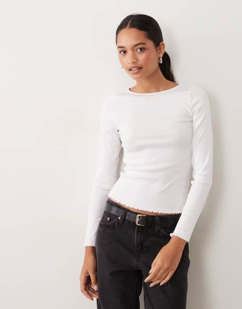 New Look top z długim rękawem z falistym wykończeniem w kolorze białym - view 1